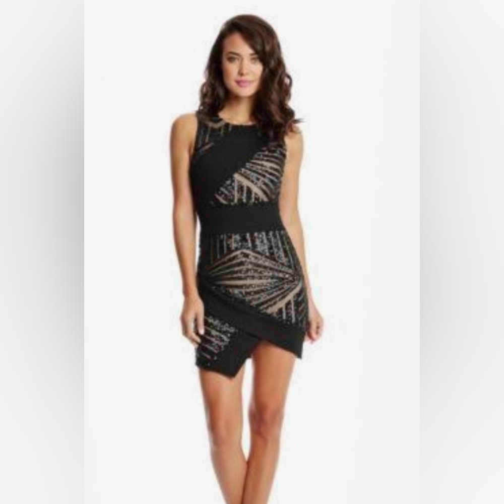 Guess Black and Gold Asymmetrical Dress